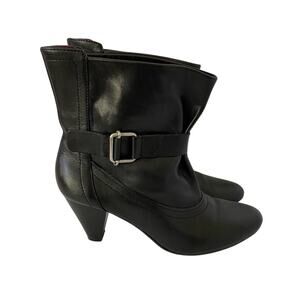 Michael Shannon Rasha black leather heeled buckle moto ankle boots size 7